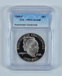 1990-P Eisenhower Commemorative Dollar PR70 DCAM ICG *3802 - Picture 1 of 5