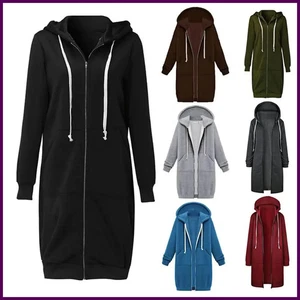 Chaqueta de felpa con capucha y cordón para mujer gruesa mangas largas cremallera hasta la rodilla - Imagen 1 de 31