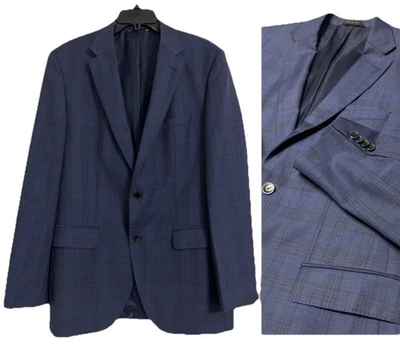 BOSS Hugo Boss Blazer Mens 42L Blue Plaid Super 100 Wool Italy Tesse Jacket Suit - Image 1 of 4