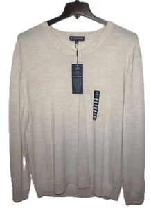 Hart Schaffner Marx V-Neck Wool Sweater XL ECRU 100% Fine Merino Wool NWT - Picture 1 of 3