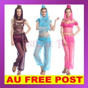 Womens Blue Purple Pink Genie Jasmine Aladdin Belly Dance Fancy Dress Costume - Picture 1 of 10