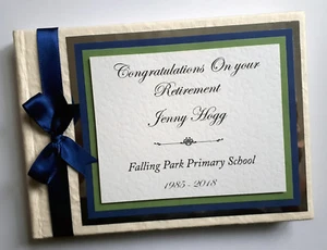 Personalised retirement / wedding guest book, album, gift (navy and green) - Picture 1 of 4