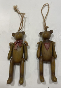 PAIR OF VICTORIAN BEAR DECORATIONS ~ CHRISTMAS ~ ORNAMENT ~ CUTE ~ BROWN ~ 10CM
