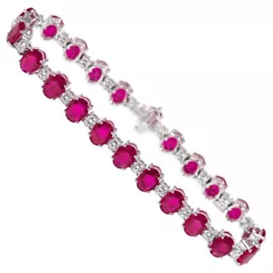 18.75 Ct Oval Lab Burma Ruby Tennis Bracelet 925 Fine Silver Women Wear Jewelry - Picture 1 of 4