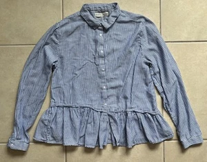 Zara Girls Collection Blue White Stripe Ruffle Long Sleeves Shirt Sz 13-14 years - Picture 1 of 11