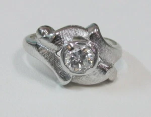 Anello retrò in oro bianco 14 kt con diamanti - Foto 1 di 2