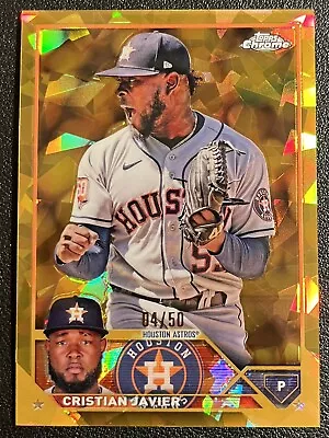 2023 Topps Chrome Sapphire Cristian Javier Gold #04/50 SSP SP 55 Houston Astros - Image 1 of 2