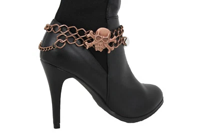 Mujer Cobre Metal Cadena Bota Pulsera Motociclista Zapato Dije Bronce Esqueleto Calavera Foto 1 de 4