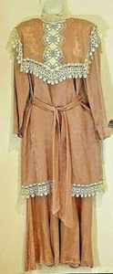 VTG Jessica McClintock Tunic Skirt+ Sash 12 Midi Pink Silk W White Lace Trim USA - Picture 1 of 11
