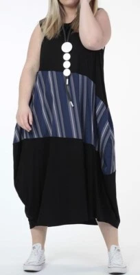 PLUS SIZE BLACK/NAVY STRIPED 2 POCKETS SLEEVELESS BALLOON DRESS Size 18-20-22 - Image 1 of 4