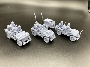 28mm, 3D Printed, WW2, UK Airborne In Jeeps, Bolt Action (3 Jeep’s& A Trailer) - Picture 1 of 8