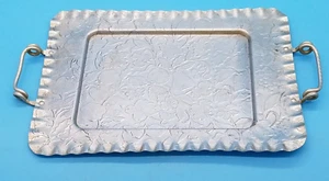 Vintage Aluminum Rectangle Serving Tray Mid Century Flowers & Fruit Hand Finishe - Picture 1 of 5