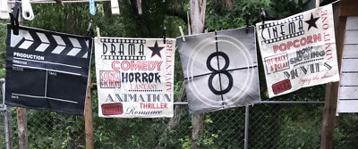 4Pc Linen 17” Pillow Covers Movie Theater Collector Cinema Stage Home Decor Zips - Image 1 of 4