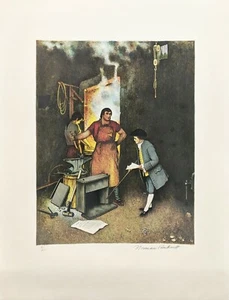 NORMAN ROCKWELL "THE VILLAGE SMITHY" 1973 | SIGNED PRINT POOR RICHARD'S ALMANAC - Picture 1 of 2