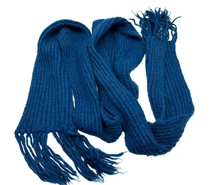 Schal einfarbig Allover blau Handarbeit Strick klassisch warm Lagenlook mit Fransen Detail - Bild 1 von 6