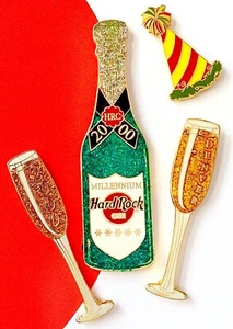 Hard Rock Cafe Denver Millennium 2000 botella de champán y vasos (4) pin juego Le - Imagen 1 de 3