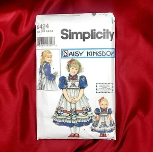 Daisy Kingdom * Simplicity 9424 Girls 5 6 7 8 * 18" Doll Pattern Pinafore Dress - Picture 1 of 3
