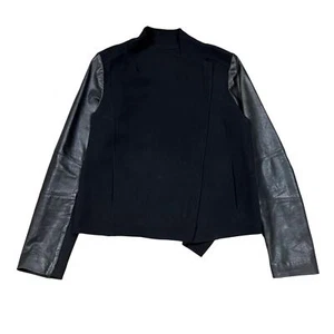 Vince. Boucle Wool Leather Asymmetrical Moto Jacket Women's Large - Picture 1 of 12