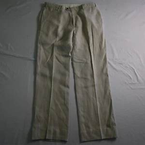 J Peterman 34x32 Khaki 100% Linen Classic Flat Front Mens Dress Pants - Picture 1 of 9