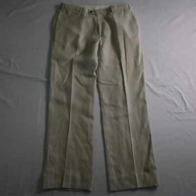 Pantalones de vestir clásicos de frente plano J Peterman 34x32 caqui 100 % lino para hombre Foto 1 de 4