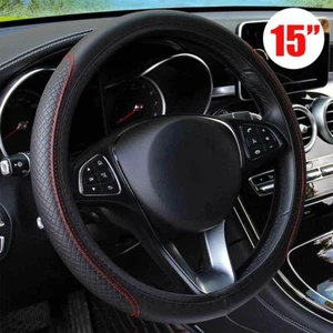 15" Car Steering Wheel Cover PU Leather Good Grip For Red Interior Accessories  - Picture 1 of 12