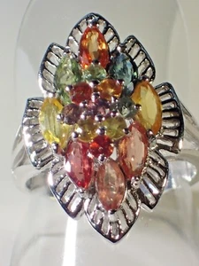 ANILLO NATURAL AAA COLORES ELEGANTES ZAFIRO PLATA 925-CHAPADO EN ORO 14k talla 6.5 #682 - Imagen 1 de 3
