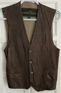 Vintage STRUCTURE Leather Men's Vest Small Snap Brown Riding Biker Western Rodeo - Picture 1 of 13