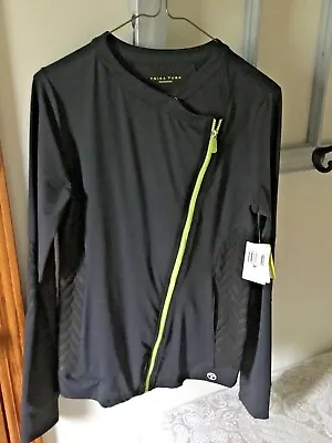 Trina Turk  Black And Neon Green Long Sleeves Full Zip NWT $ Size Med Womans • 25.99€