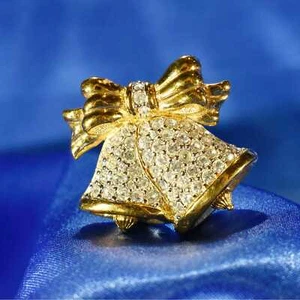 Swarovski Kristall Brosche Anstecknadel Glocken Schleife goldfarben - Bild 1 von 3