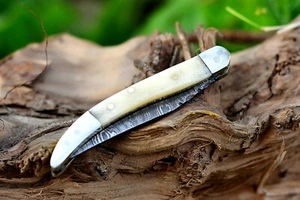 Texas Toothpick Handmade Damascus Steel Folding Pocket Knife "Camel Bone Handle" - Picture 1 of 6