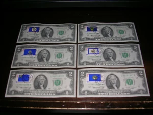 RARE (6) 1976 $2.00 Federal Reserve Note, Stamped! First day Issue In Sequence - Picture 1 of 2