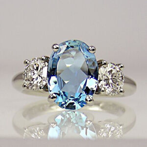 Oval Cut Aquamarine Women Jewelry Romantic 925 Silver Rings for Girls Size 6-10