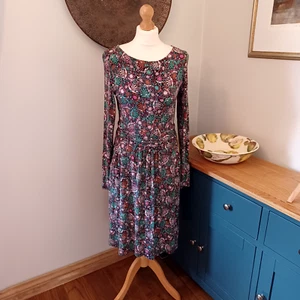 Boden grün rosa Blumen Abigail Stretch Jersey Kleid 10 geraffte Taillentasche Midi - Bild 1 von 15