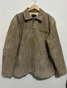 Blend of America Size L Men’s Beige Jacket Brown Suede Button Up Collared Zip - Picture 1 of 10