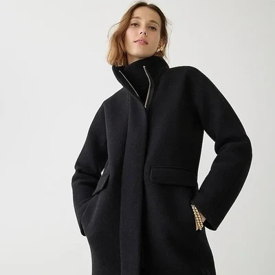 J. Crew Cocoon Coat in Italian Stadium Cloth Wool Peacoat Size 2 Petite Black - Image 1 of 4