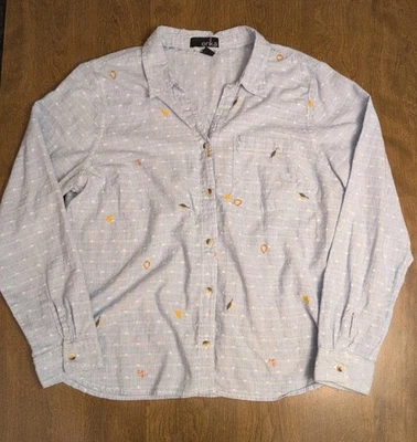 Blusa Ericka Hojas Bordadas Otoño Acción de Gracias Abotonada Manga Larga  Foto 1 de 4