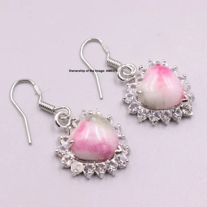 Pendientes colgantes de jade rojo hechos a mano elegantes enchapados en oro de 18 quilates pendientes GP 30 mm L - Imagen 1 de 4