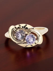ESTATE VINTAGE SOLID 10K GOLD AMETHYST TWO STONE RING SIZE 6.25 #7896 - Bild 1 von 4