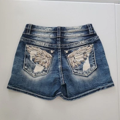 Pantalones Cortos Miss Me Mujer 26 Azul Curvilíneo Cortos Bordados Lentejuelas Denim Envejecido Foto 1 de 4