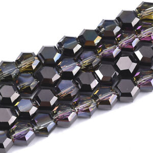 100pcs/Strd 6x5mm Black Faceted Electroplate Glass Hexagon Beads Loose Spacer