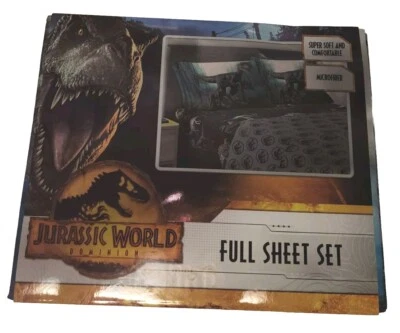Jurassic World Dominion 4 Piece Microfiber Full Sheet Set Gray Blue New - Image 1 of 4