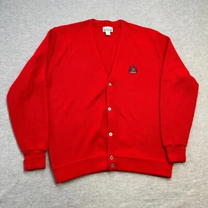 Vintage Izod Sweater Adult XL Red Cardigan Button Frojnt Acrylic Crest Preppy - Picture 1 of 14