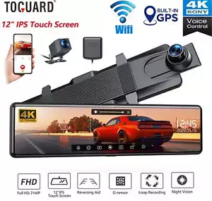 Toguard Wifi GPS 4K 12" Spiegel Dual Dashcam Auto DVR Rückfahrkamera Sprachsteuerung - Bild 1 von 8