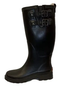 Chooka Tall Rubber Rain Boots Women US 6 Black New Unworn Waterproof Dual Buckle - Picture 1 of 13