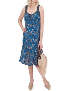 Joe browns Dress Midi Blue Floral Sleeveless Fit & Flare Beaded Women's Size 32 - Picture 1 of 5