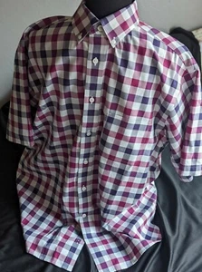 DANIEL CREMIEUX MEN’S PINK PURPLE CHECK SHORT SLEEVE BUTTON FRONT L NO IRON - Picture 1 of 4