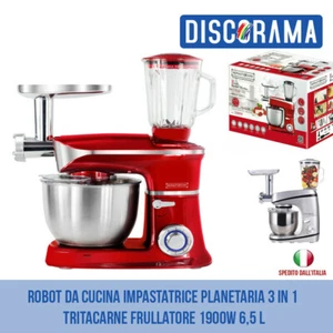 ROBOT DA CUCINA IMPASTATRICE PLANETARIA 3 IN 1 TRITACARNE FRULLATORE 1900W 6,5 L - Foto 1 di 10