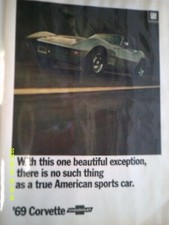 1969 Chevrolet Corvette CONVERTIBLE Print Ad (GRAY) Laminated ORIGINAL  