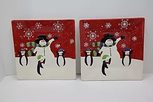 San Nicola Quadrato Jolly Due Quadrati 9” Insalatiera Pupazzo di Neve Pinguino Fiocchi di Neve A - Foto 1 di 7