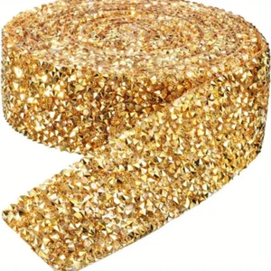 NEW 1 Roll/Yard Rhinestone Strips, Self-Adhesive Crystal Rhinestone Ribbon, Gold - Picture 1 of 2